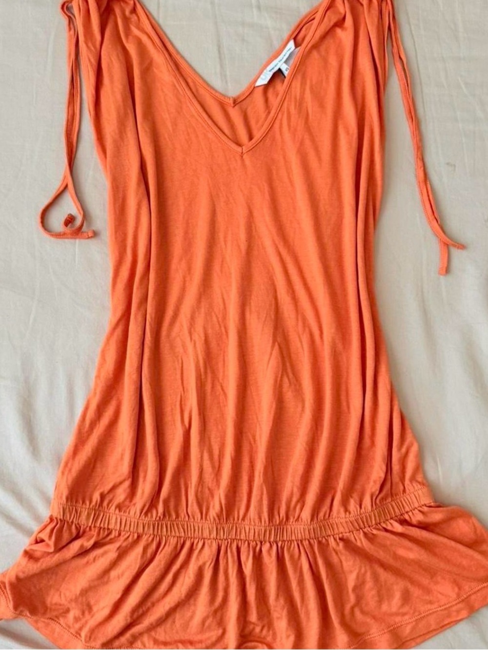 French Connection Orange V-Neck Tie-Shoulder Chemise